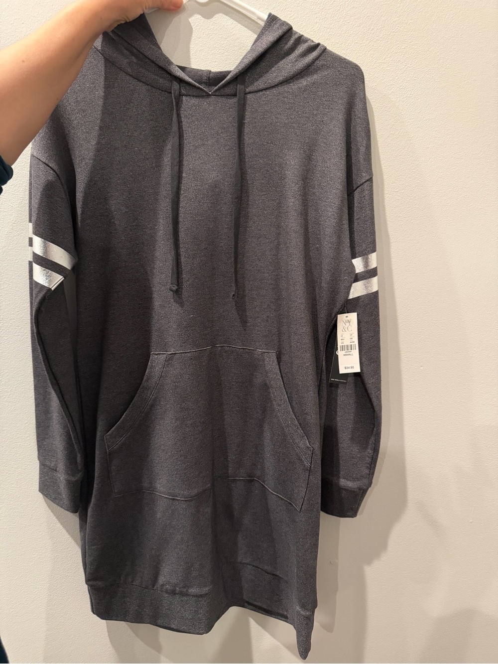New York & Company Charcoal Hooded Dress with Stripe Detail